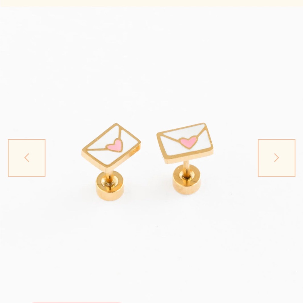 Gold and Pink Envelope Stud Earrings